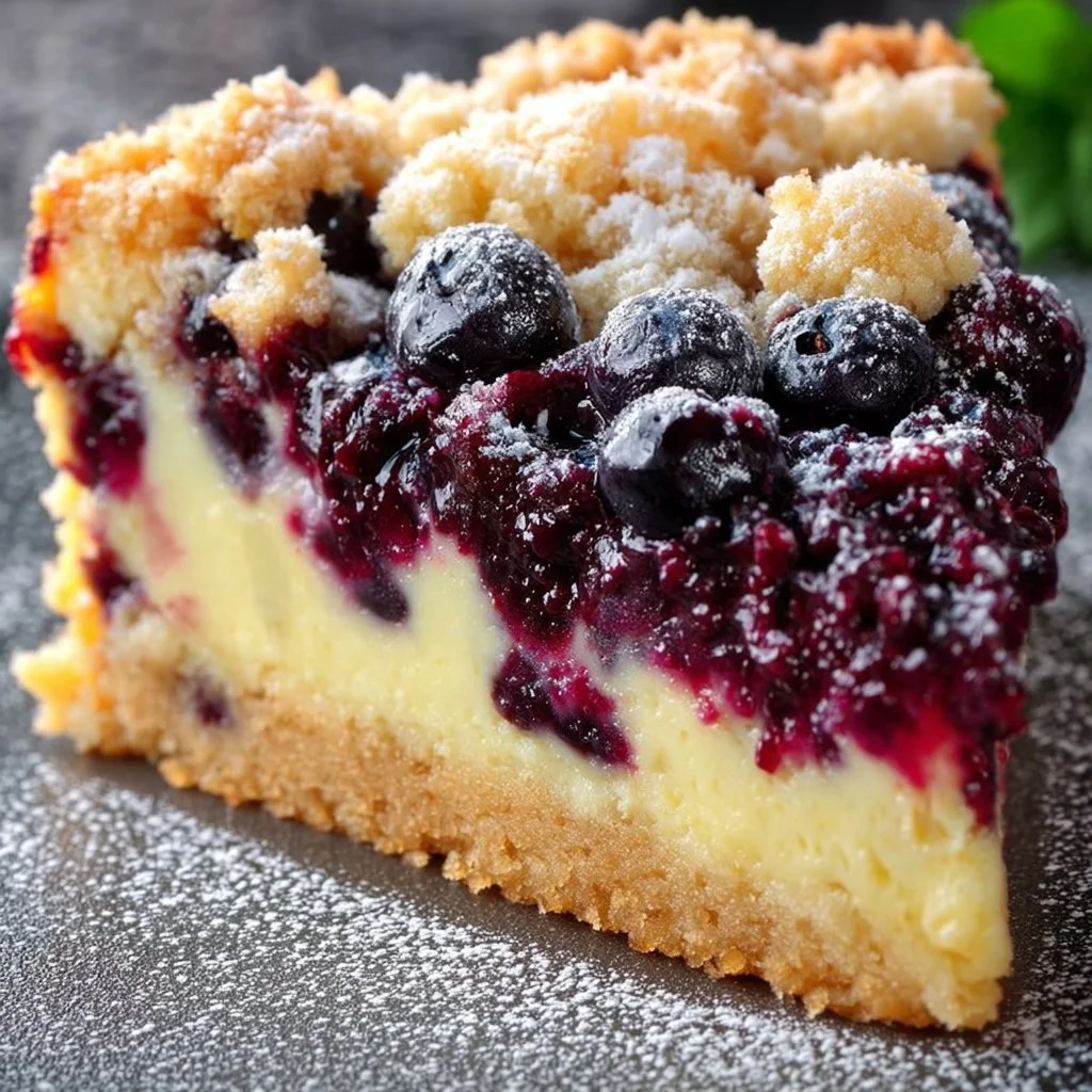 Blaubeerkuchen mit Pudding und Streusel