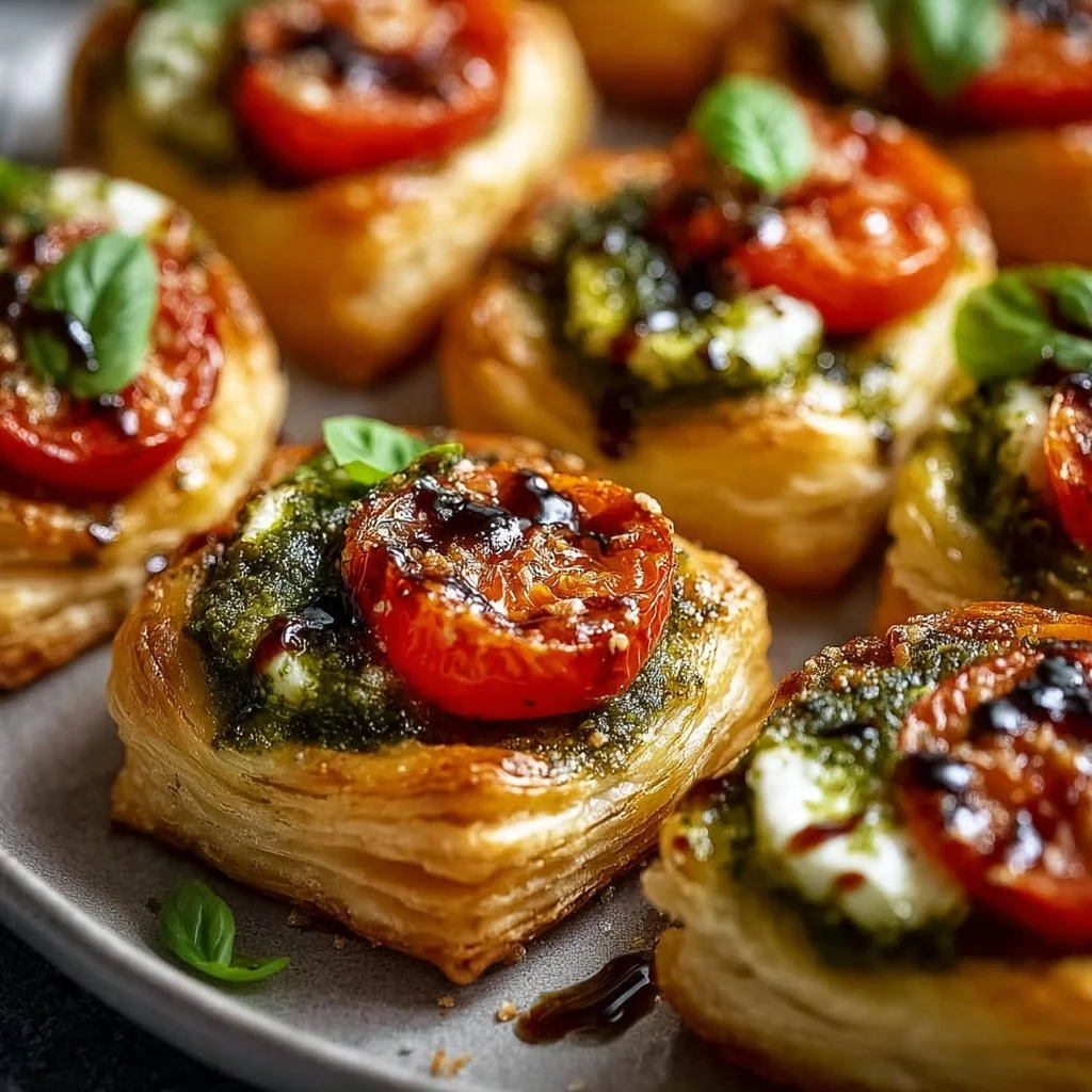 Caprese-Pesto-Blätterteig-Häppchen