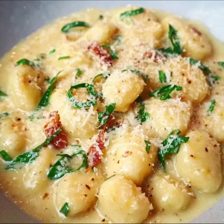 Cremige Gnocchi mit Sauce auf einem Teller serviert