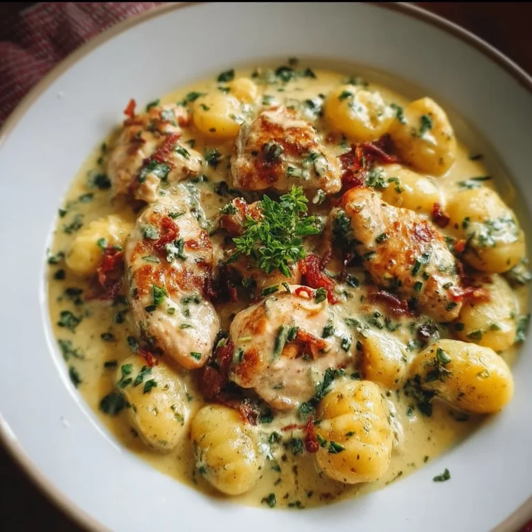 Cremiges Hähnchen mit Gnocchi auf einem Teller serviert