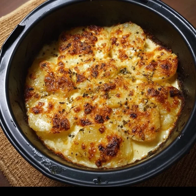 Cremiges Kartoffelgratin aus dem Airfryer serviert auf einem Teller