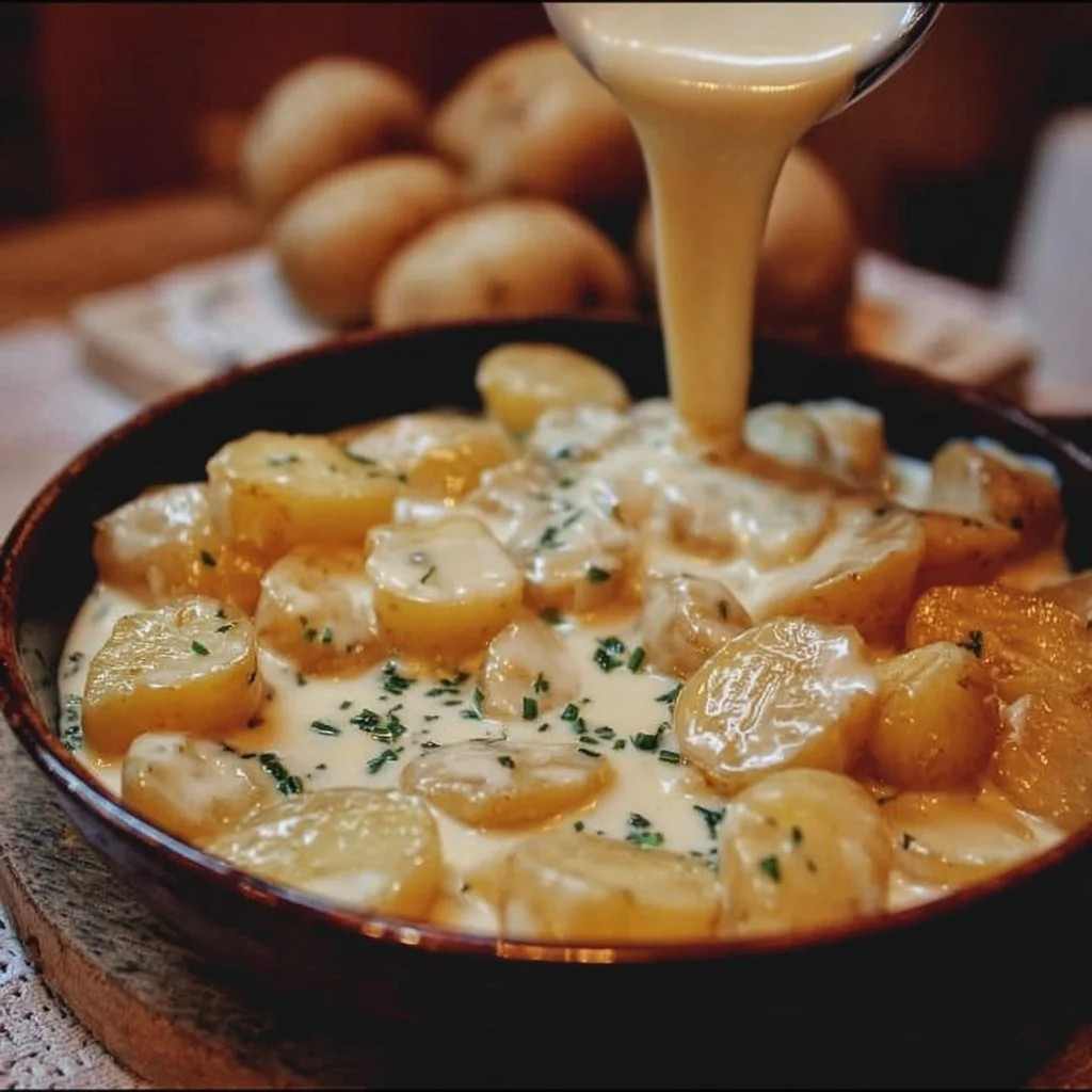 Schüssel mit cremigem Kartoffeltraum, ein köstliches Kartoffelgericht