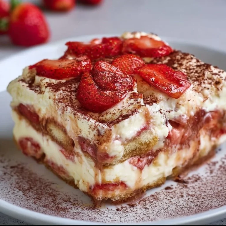 Leckeres Erdbeertiramisu mit frischen Erdbeeren und cremiger Mascarpone.
