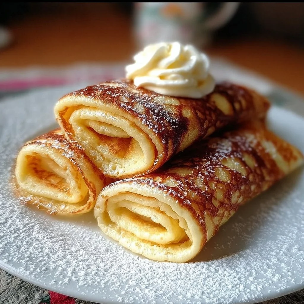 Fluffige Quark-Pfannkuchen ohne Mehl auf einem Teller serviert.