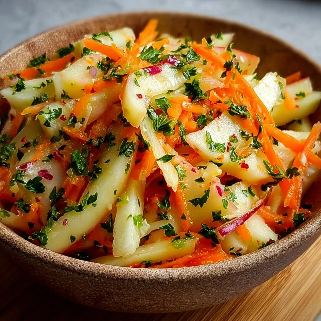 Frischer Kohlrabi Karotten Apfel Salat