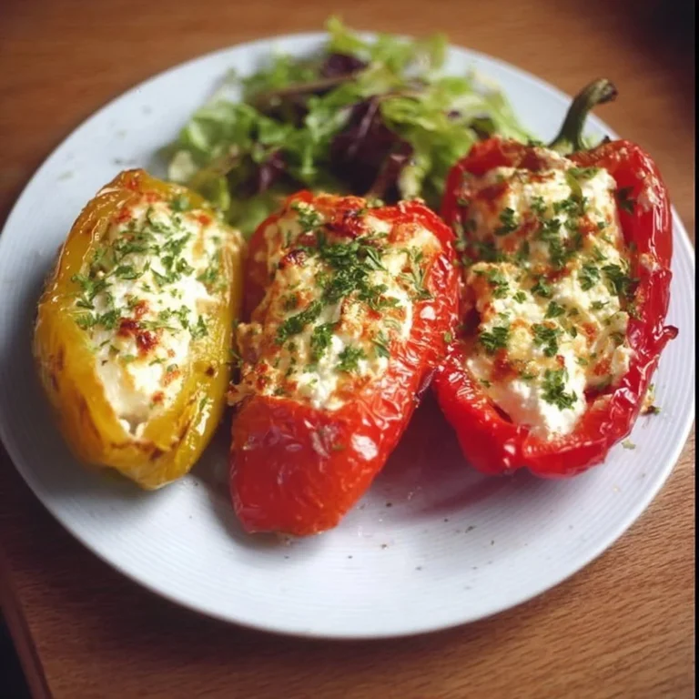 Gefüllte Paprika mit Feta Käse, frisch und appetitlich angerichtet.