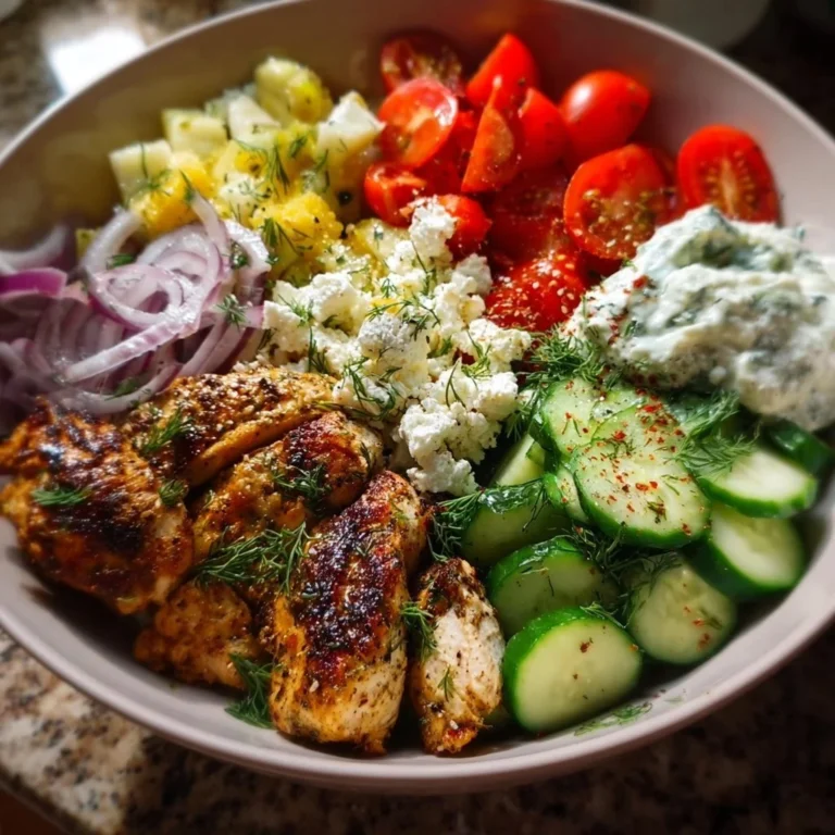 Griechische Hähnchen-Bowls mit frischem Gemüse und aromatischen Gewürzen