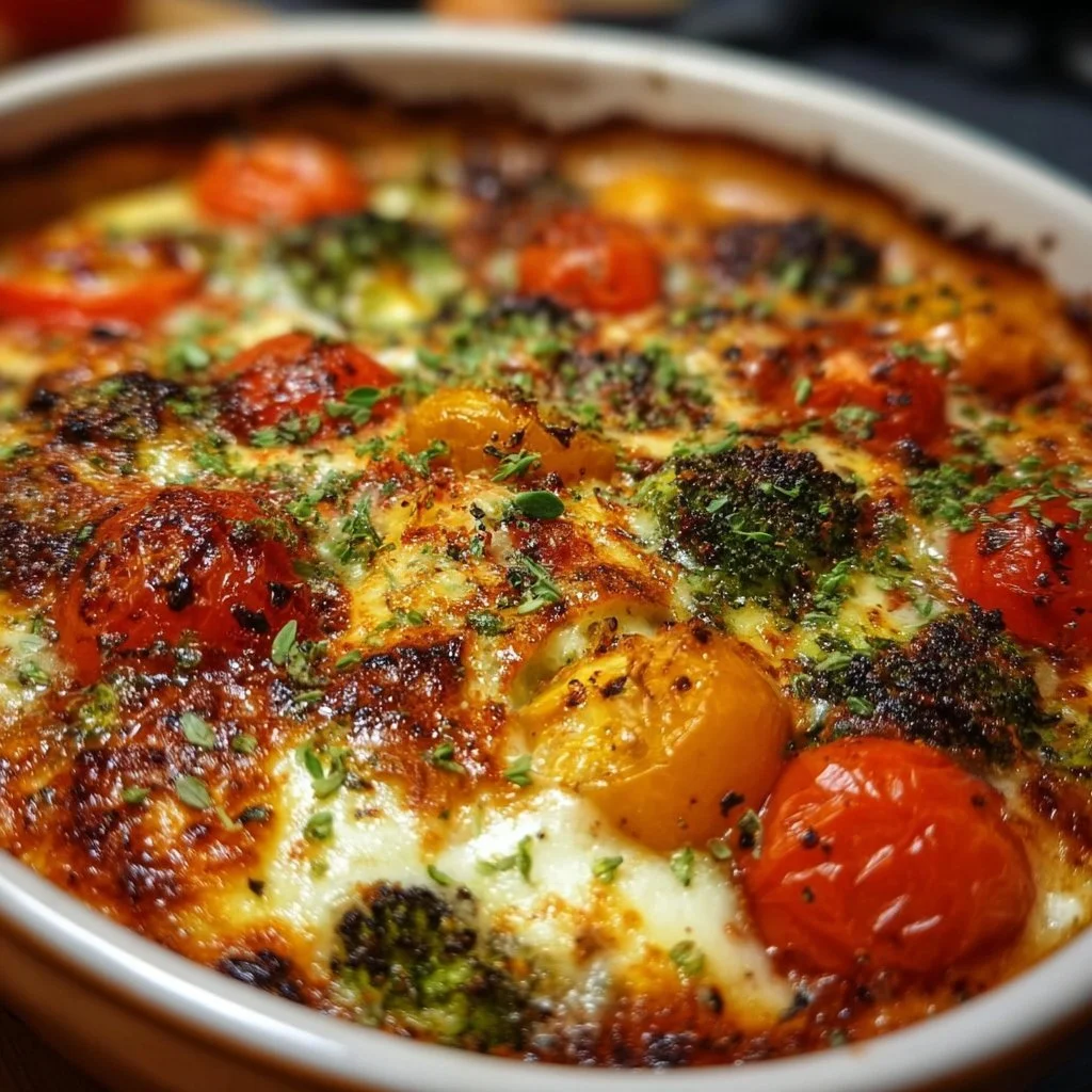 High Protein Gemüseauflauf mit frischem Gemüse und leckerem Topping