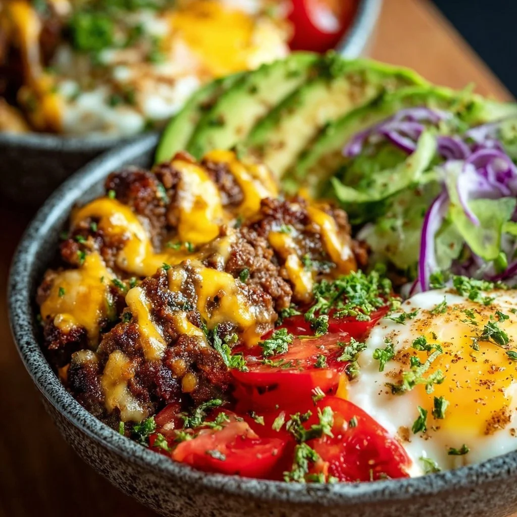 Hohe Protein Cheeseburger Schalen