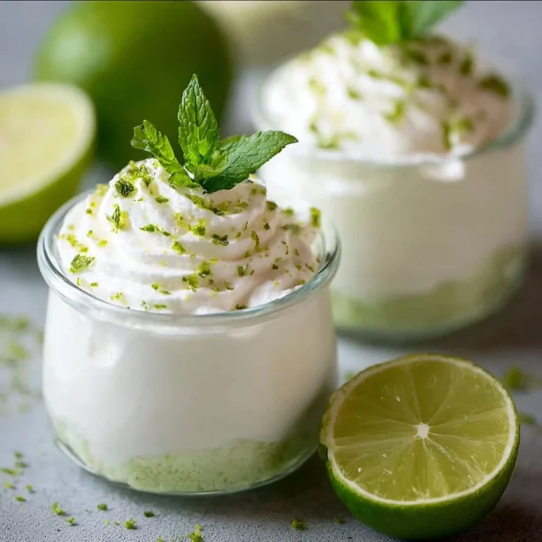 Erfrischende Joghurt-Limetten-Mousse im Glas mit Limettenscheiben dekoriert