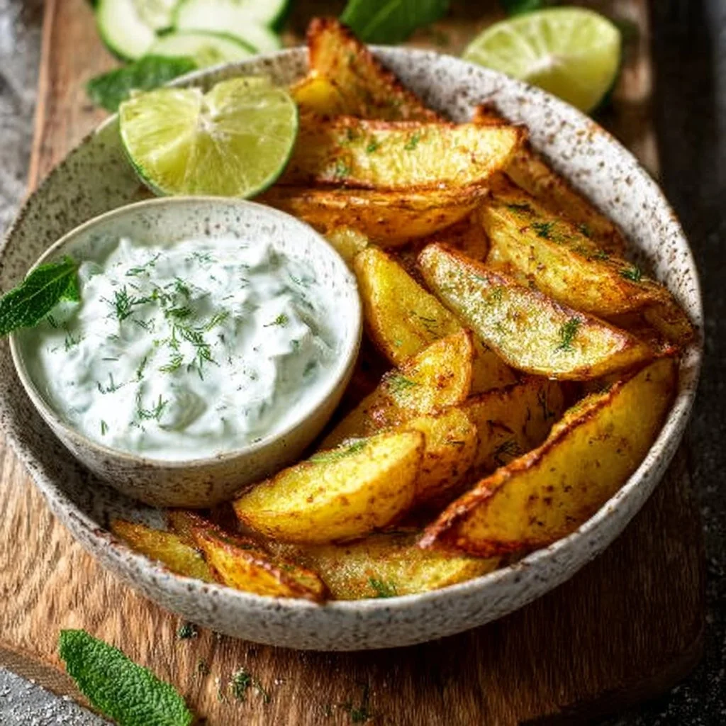 Kartoffelspalten mit Gurkendip