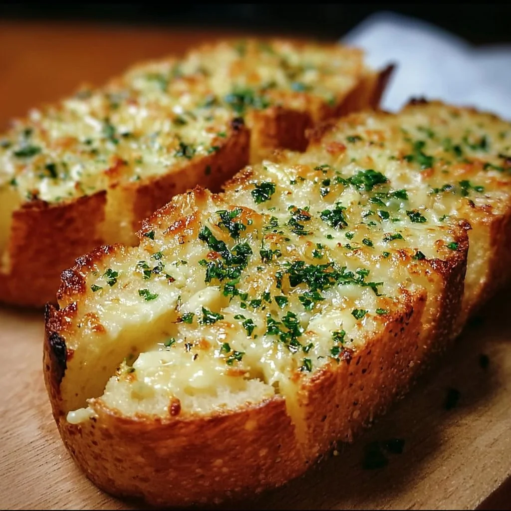 Käse Knoblauch Brot frisch aus dem Ofen, goldbraun und knusprig