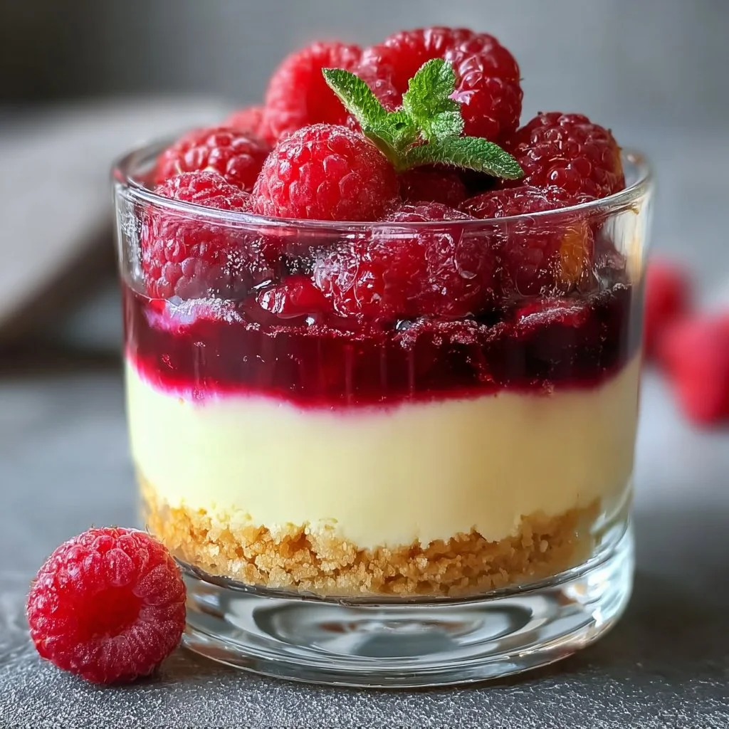 Käsekuchen im Glas mit Himbeeren