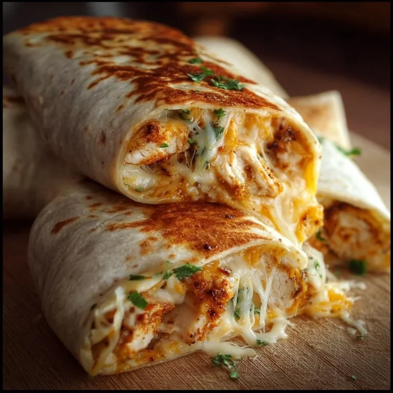 Klebrige Käse-Knoblauch-Hühnchen-Wraps auf einem Teller angerichtet