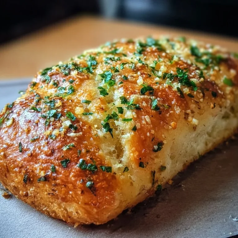 Ein lauwarmes Knoblauchbrot ohne Kneten, appetitlich serviert.