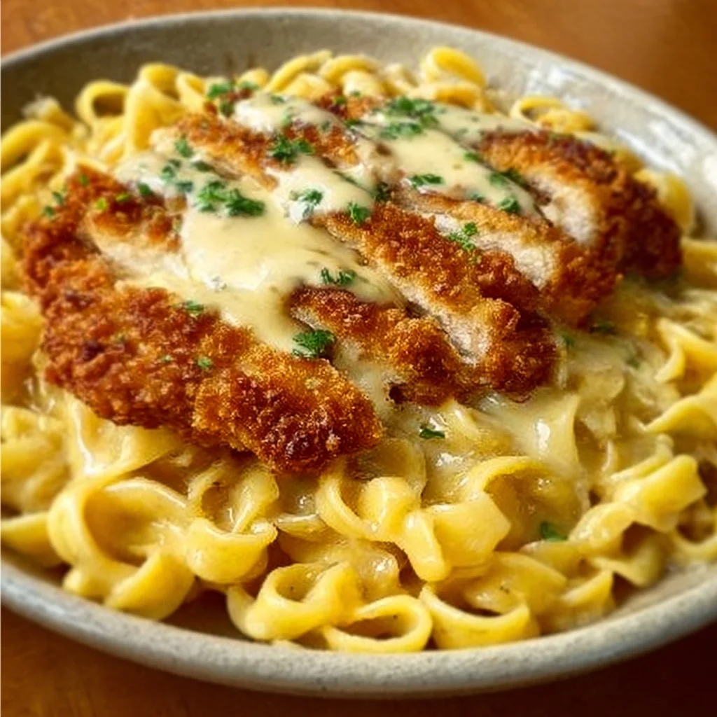 Knuspriges Hähnchen mit cremiger Pasta