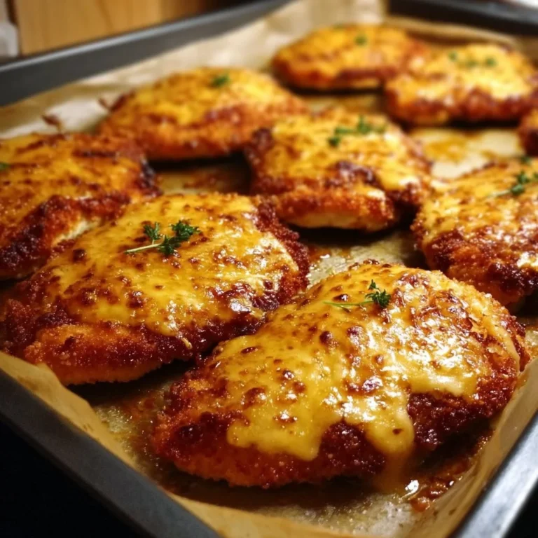 Überbackene Partyschnitzel frisch aus dem Ofen, ideal für Feiern