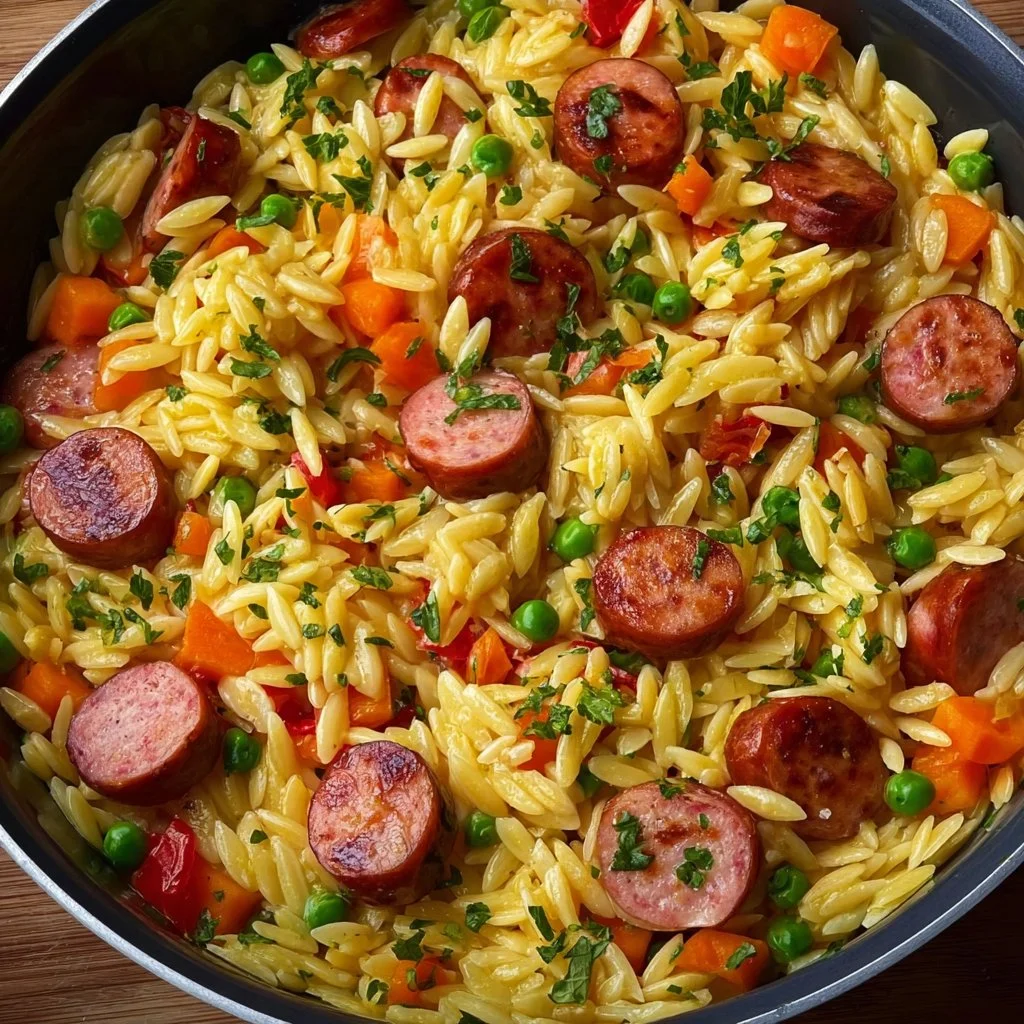 Kritharaki-Pfanne mit Würstchen