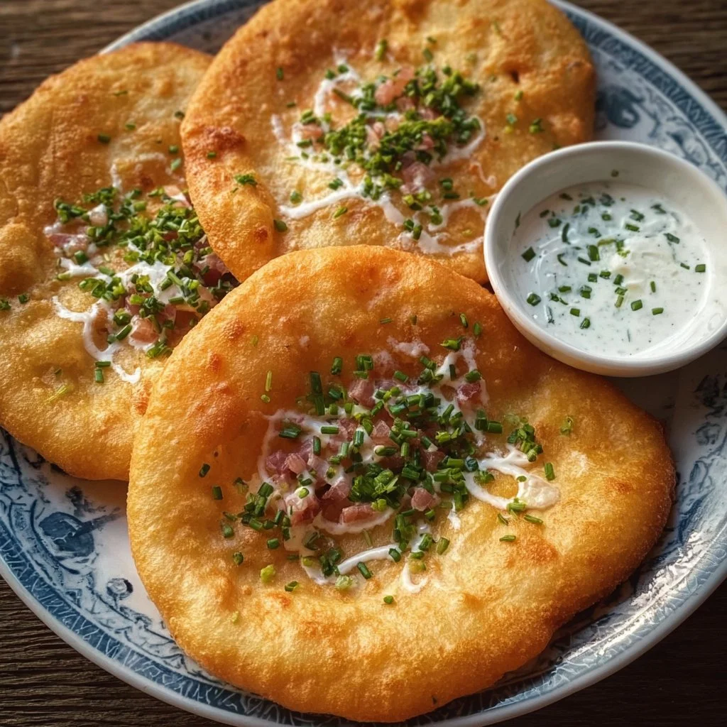 Köstliche Langos aus der Heißluftfritteuse mit knuspriger Oberfläche