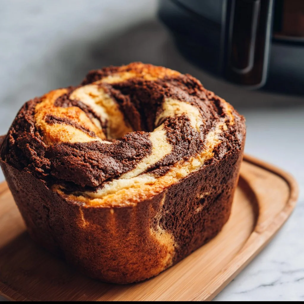 Marmorkuchen aus dem Airfryer auf einem Teller serviert