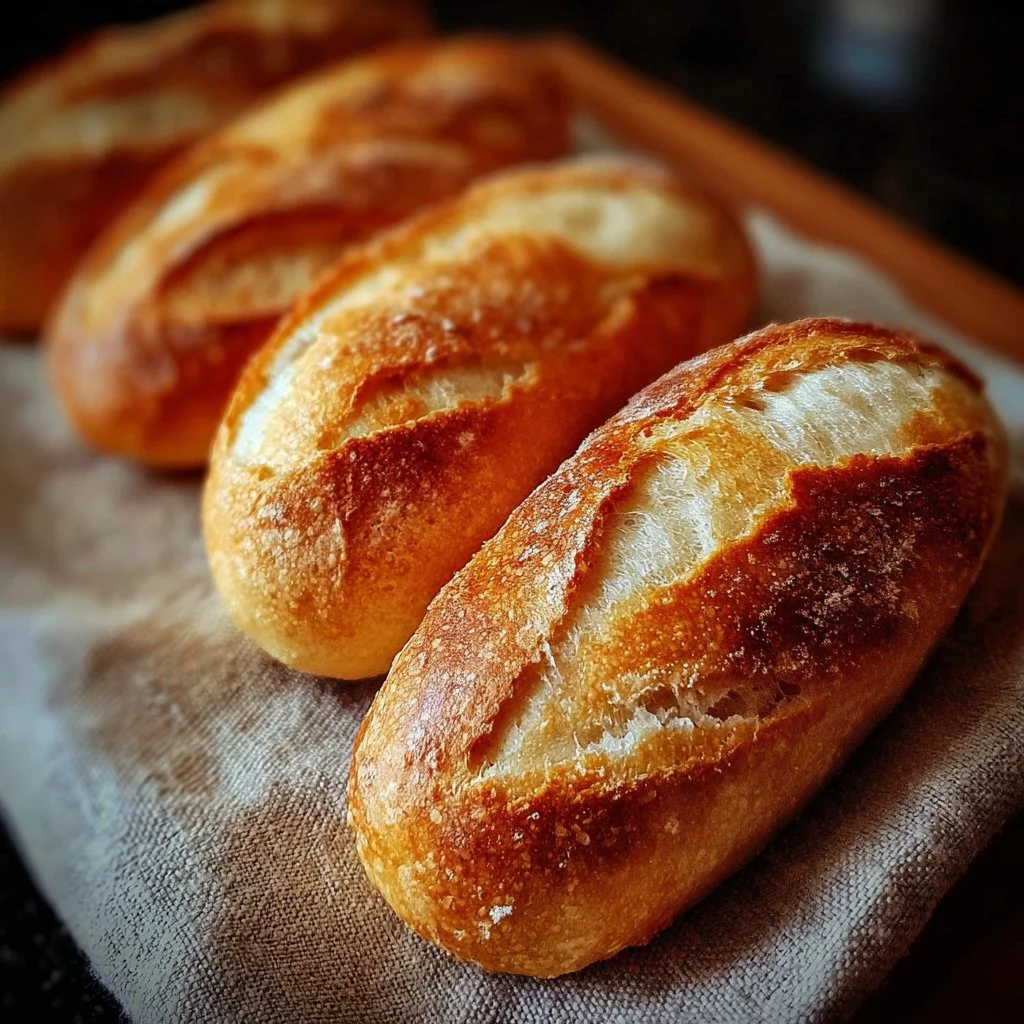 Frisch gebackene Mini Baguette Brötchen auf einem Teller