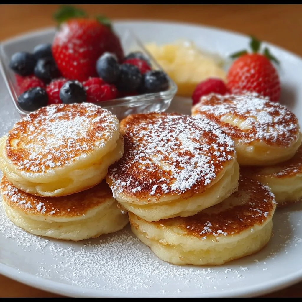 Fluffige Mini deutsche Pfannkuchen auf einem Teller serviert