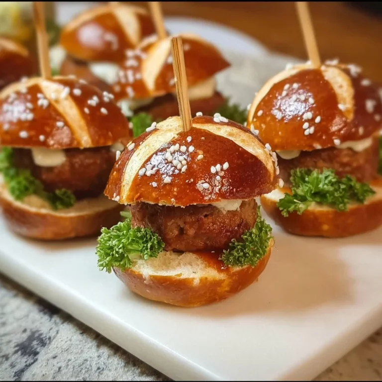 Mini Laugen-Burger mit Leberkäse auf einem Teller angerichtet
