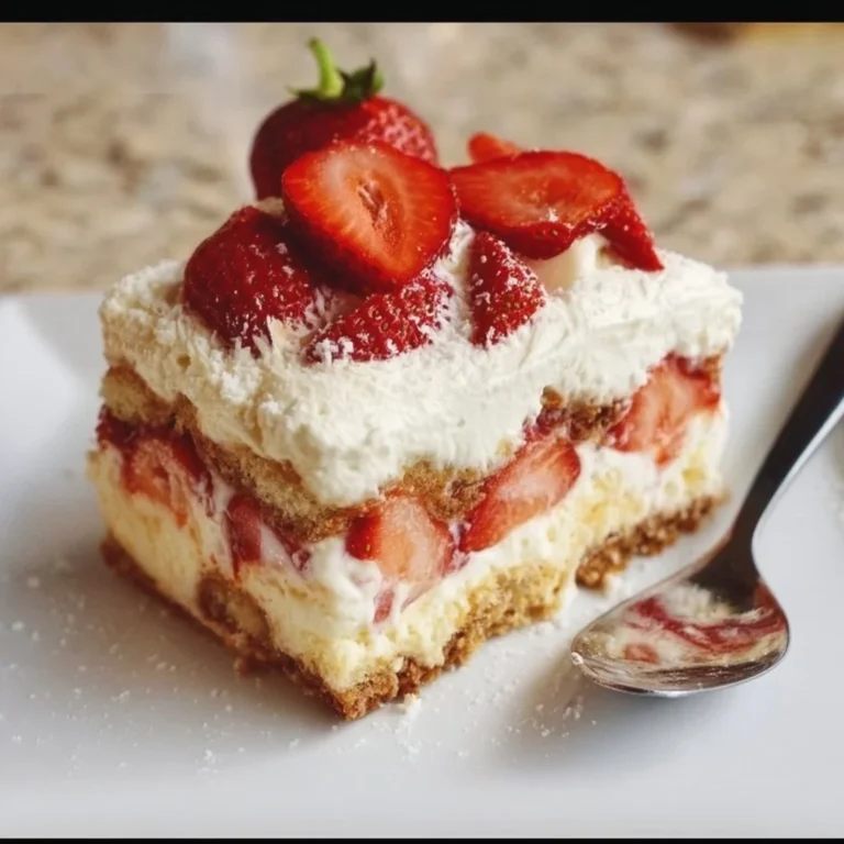 Raffaello-Erdbeer-Tiramisu mit frischen Erdbeeren und Creme