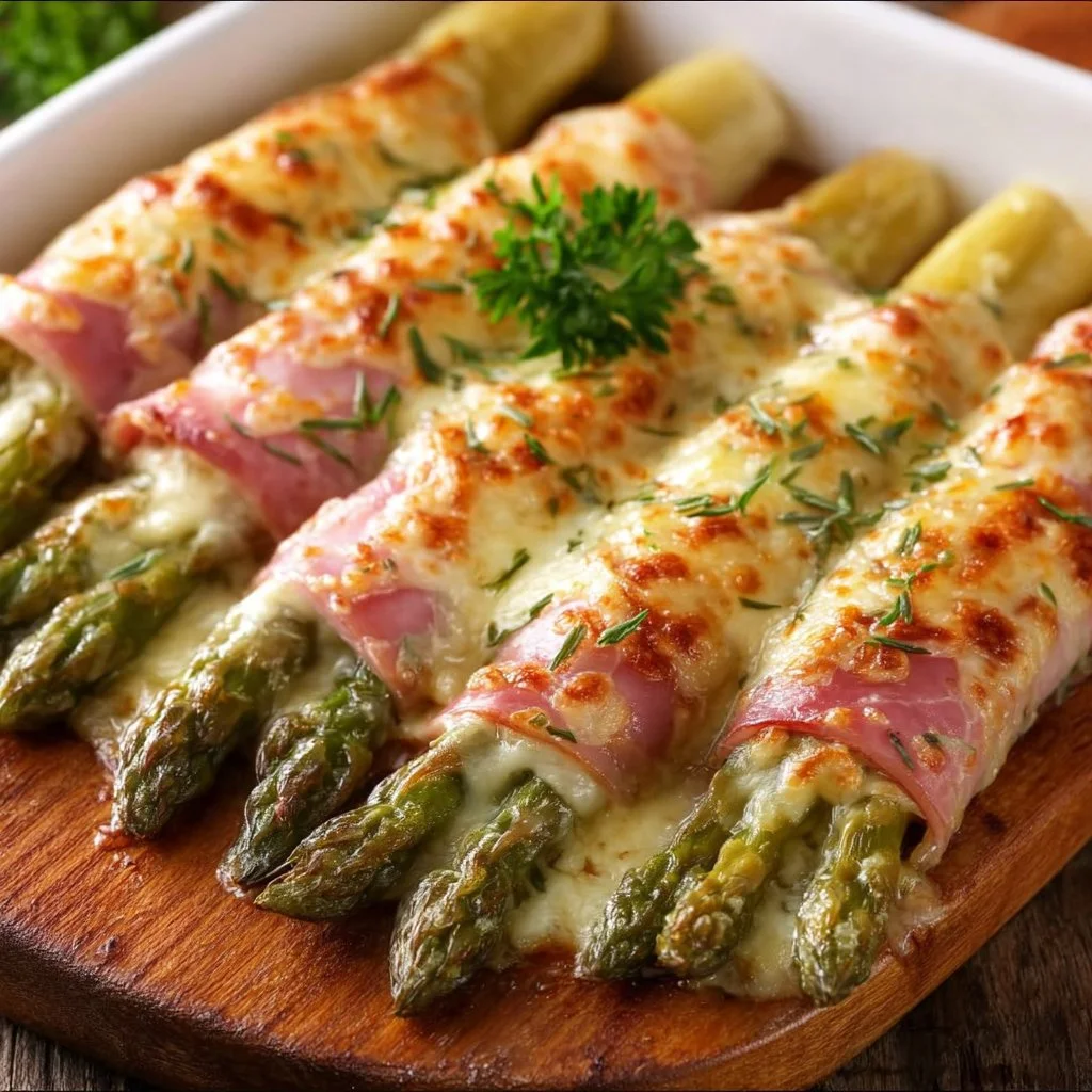 Spargel-Schinken-Röllchen überbacken