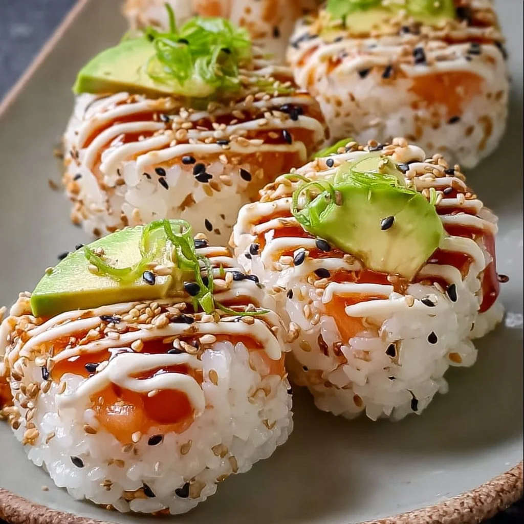 Sushi-Reisbällchen mit Lachs und Avocado