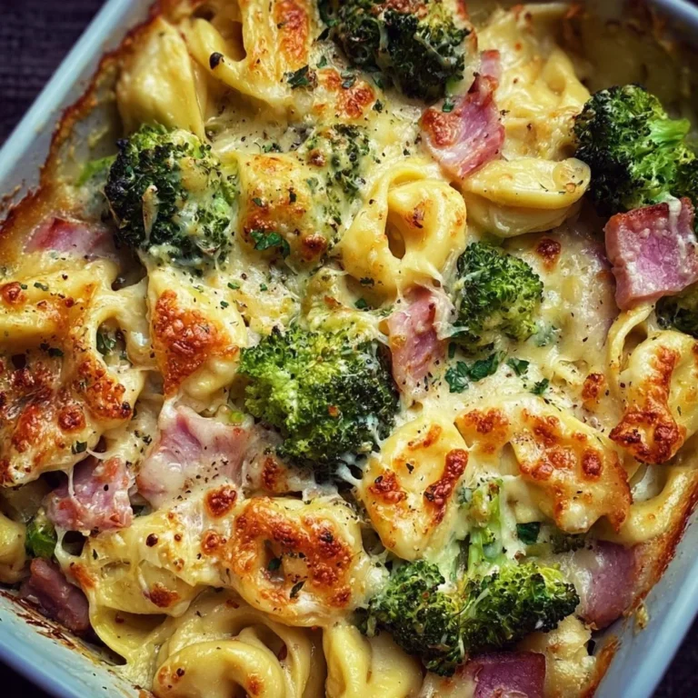 Tortellini Bake mit Schinken und Brokkoli frisch aus dem Ofen