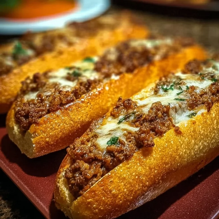 Überbackene Hackfleisch Baguettes mit Käse und würziger Füllung