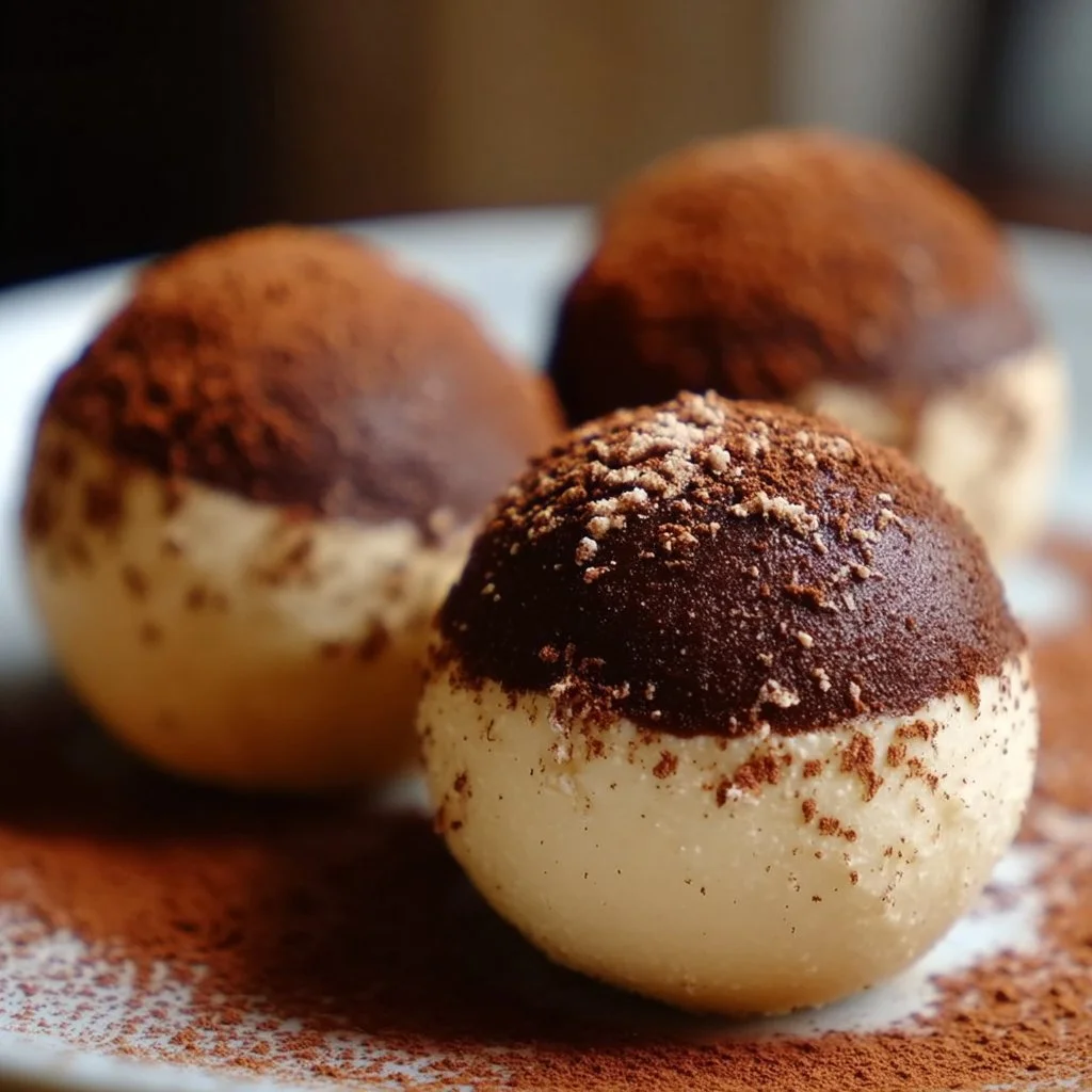 Verführerische Tiramisu-Kugeln im Teller serviert