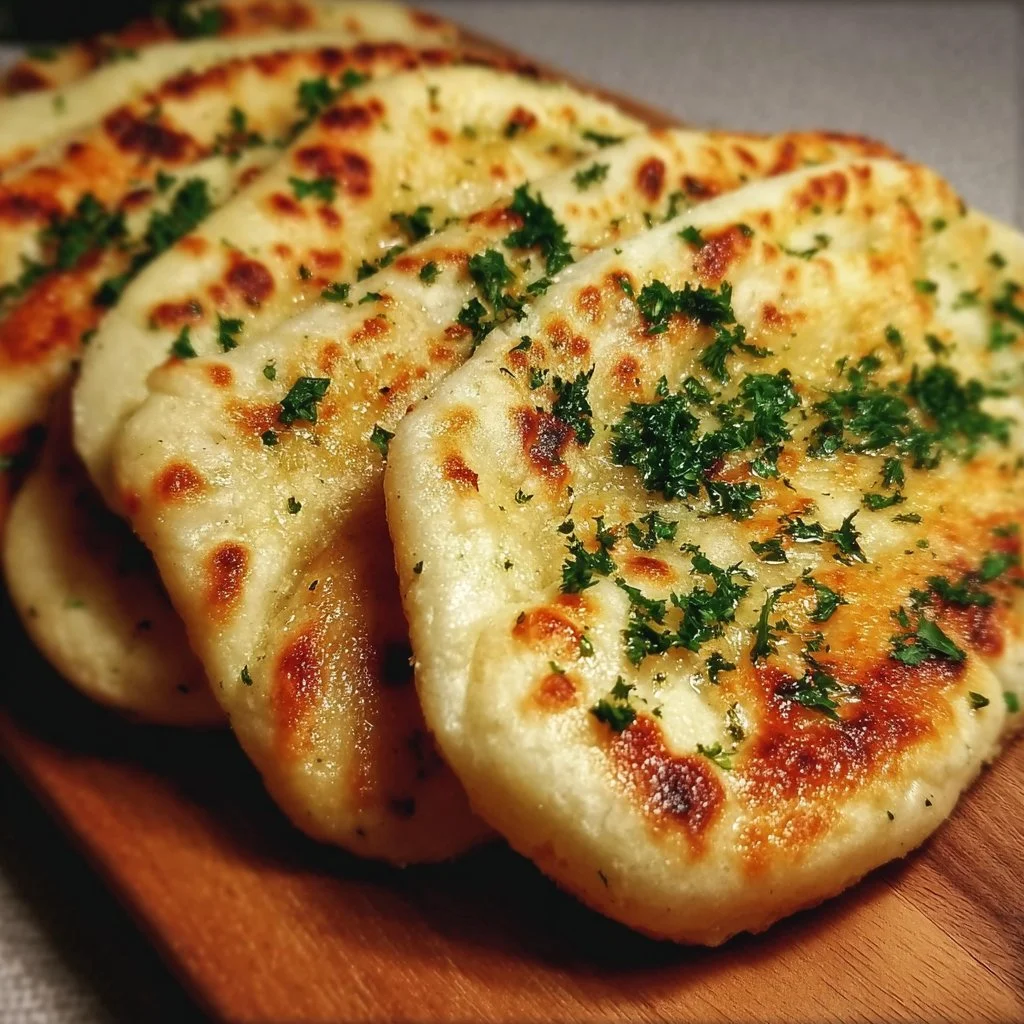 Ein frisch gebackener Fladen auf einem Holzbrett