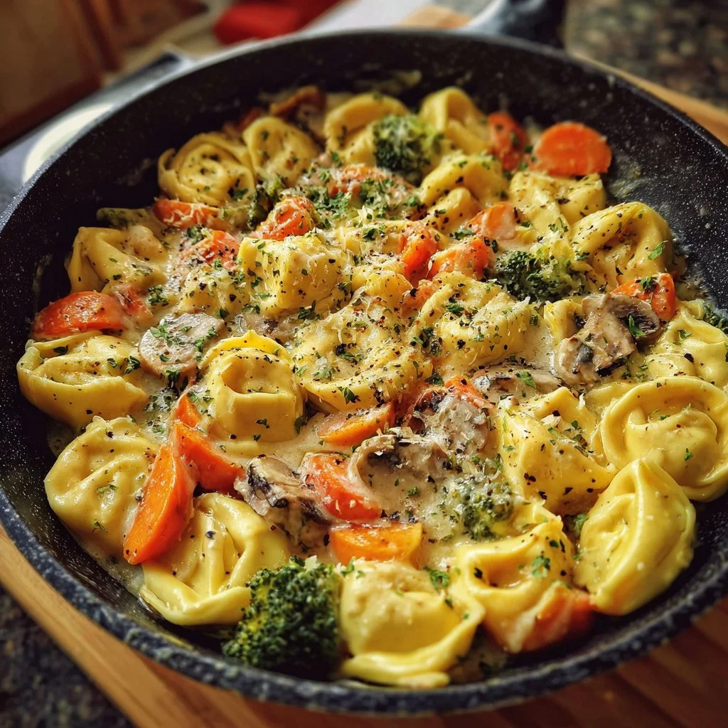 Cremige Gemüse-Tortellini-Pfanne mit frischem Gemüse