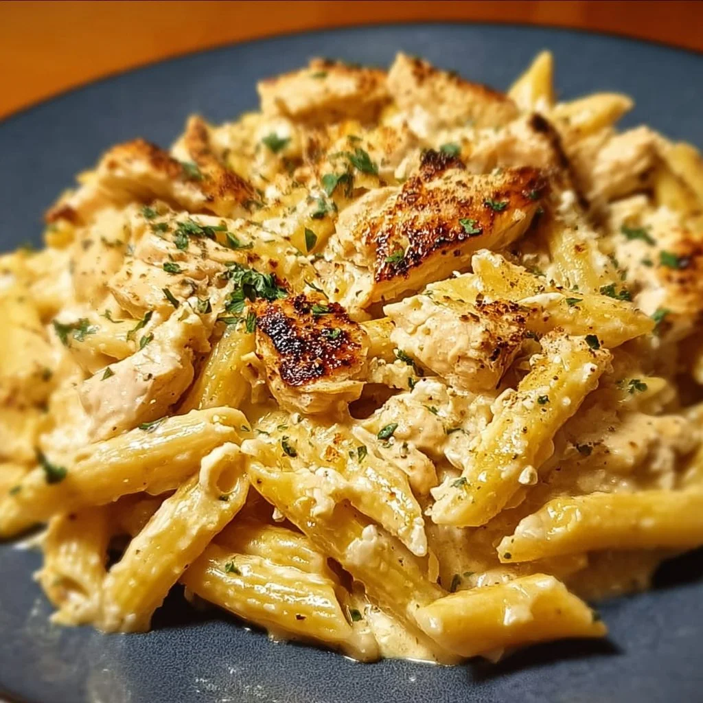 Cremige Hähnchen-Feta-Pasta mit frischen Zutaten und cremiger Sauce
