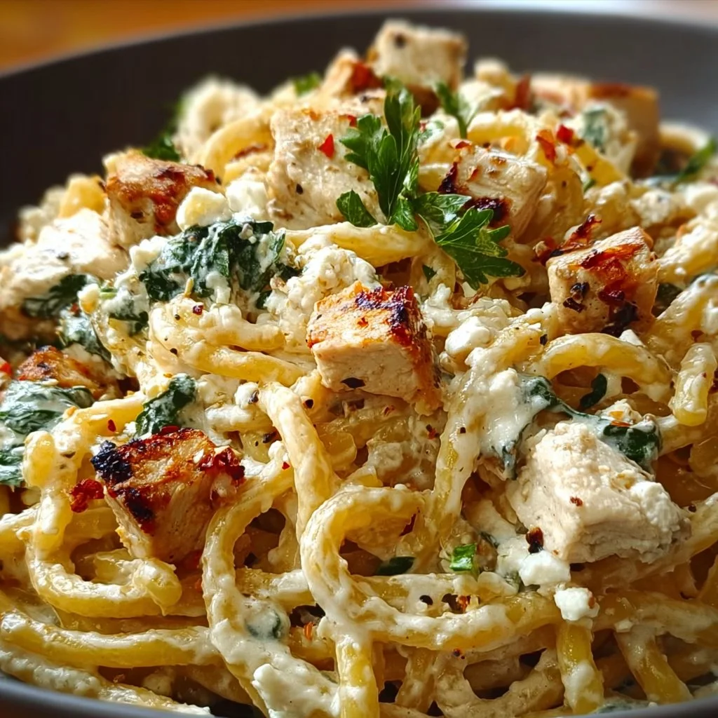 Cremige Hähnchen Feta Pasta: Unglaublich & einfach lecker!