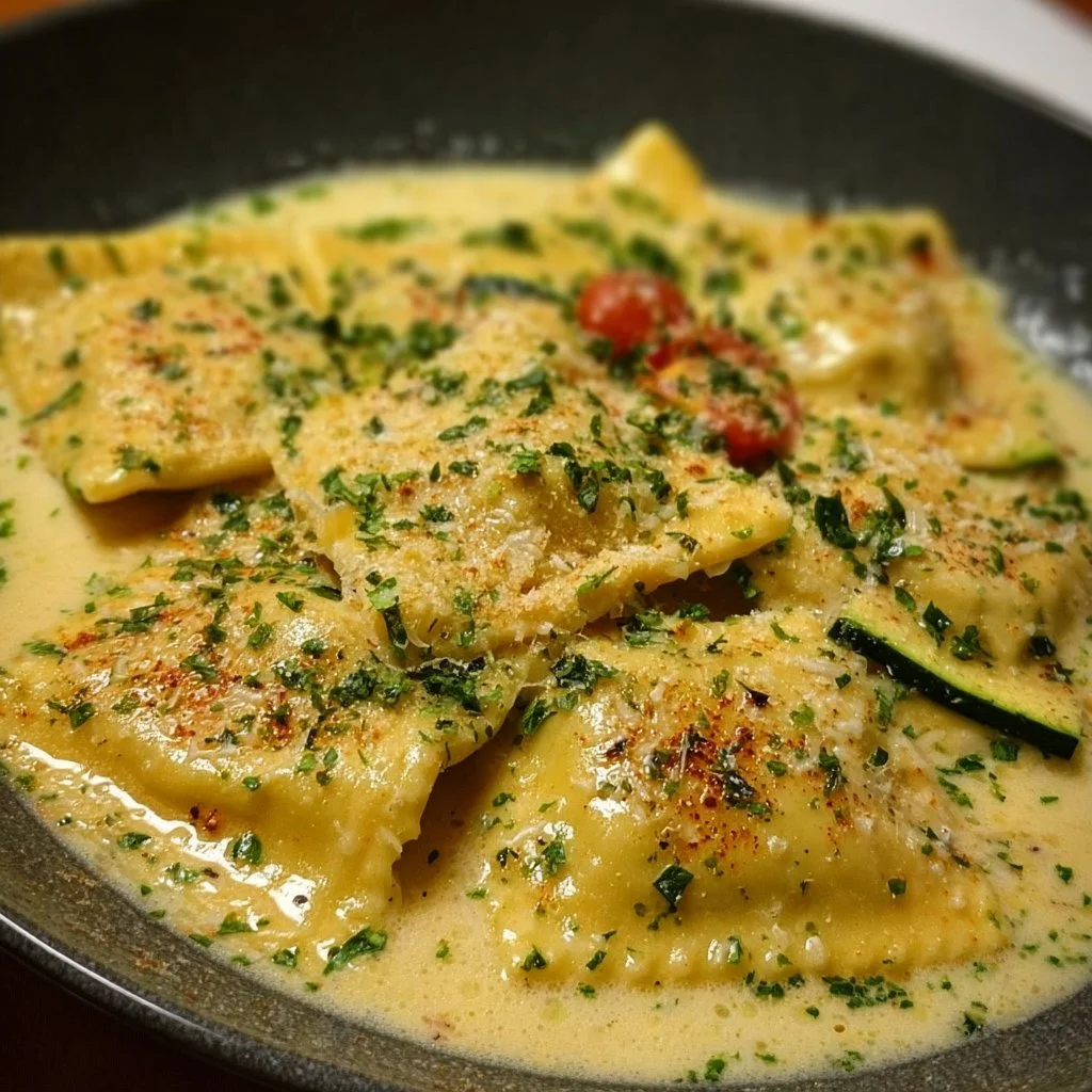 Cremige Maultaschenpfanne mit frischen Zutaten und würziger Soße