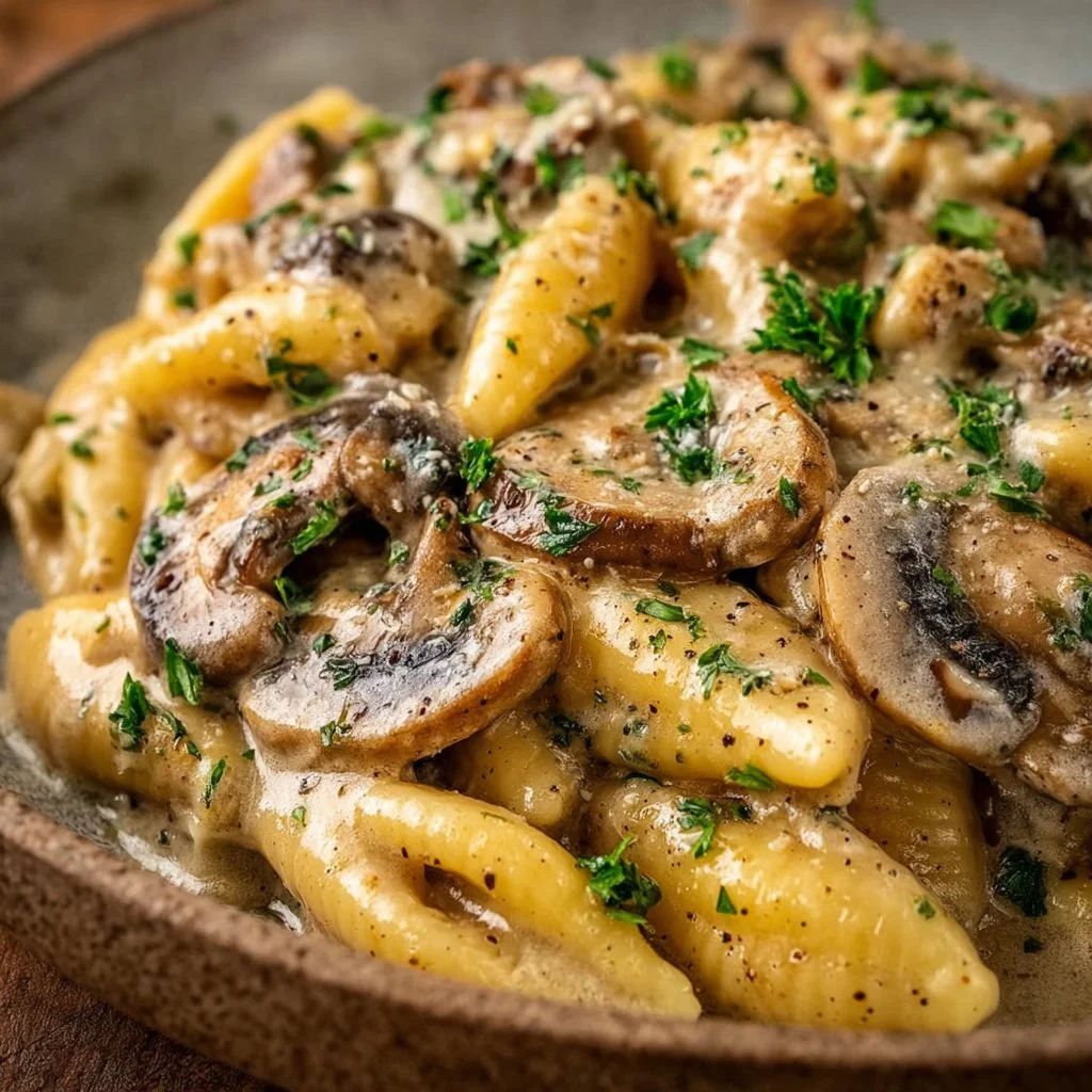 Cremige Pilzrahmsoße mit Schupfnudeln