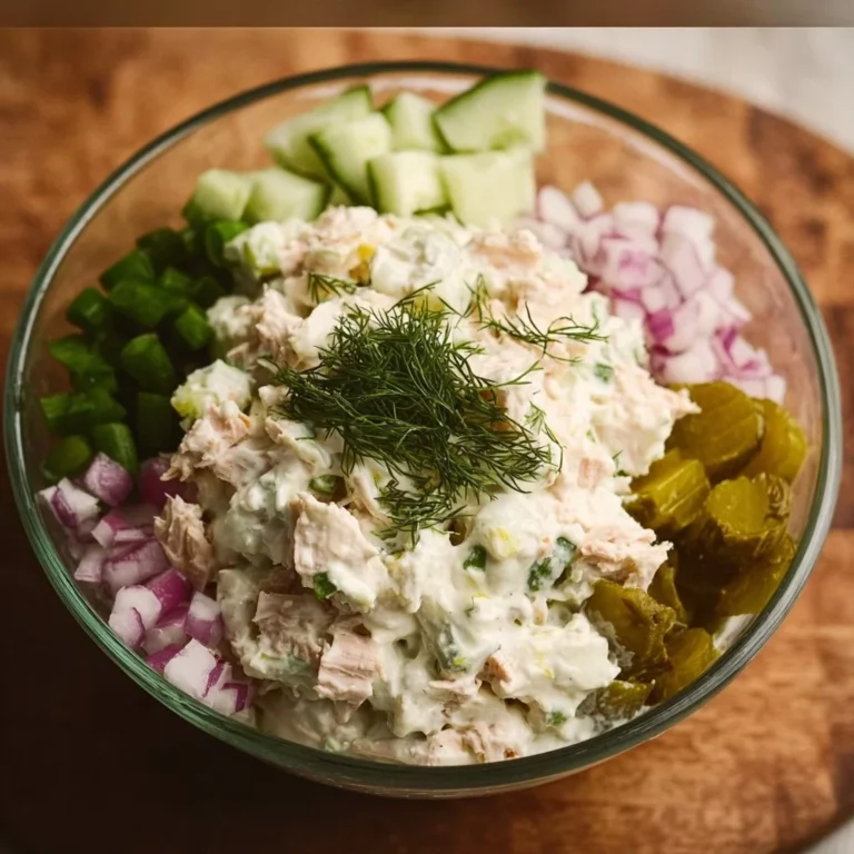 Cremiger Hüttenkäse Thunfisch Salat in einer Schüssel