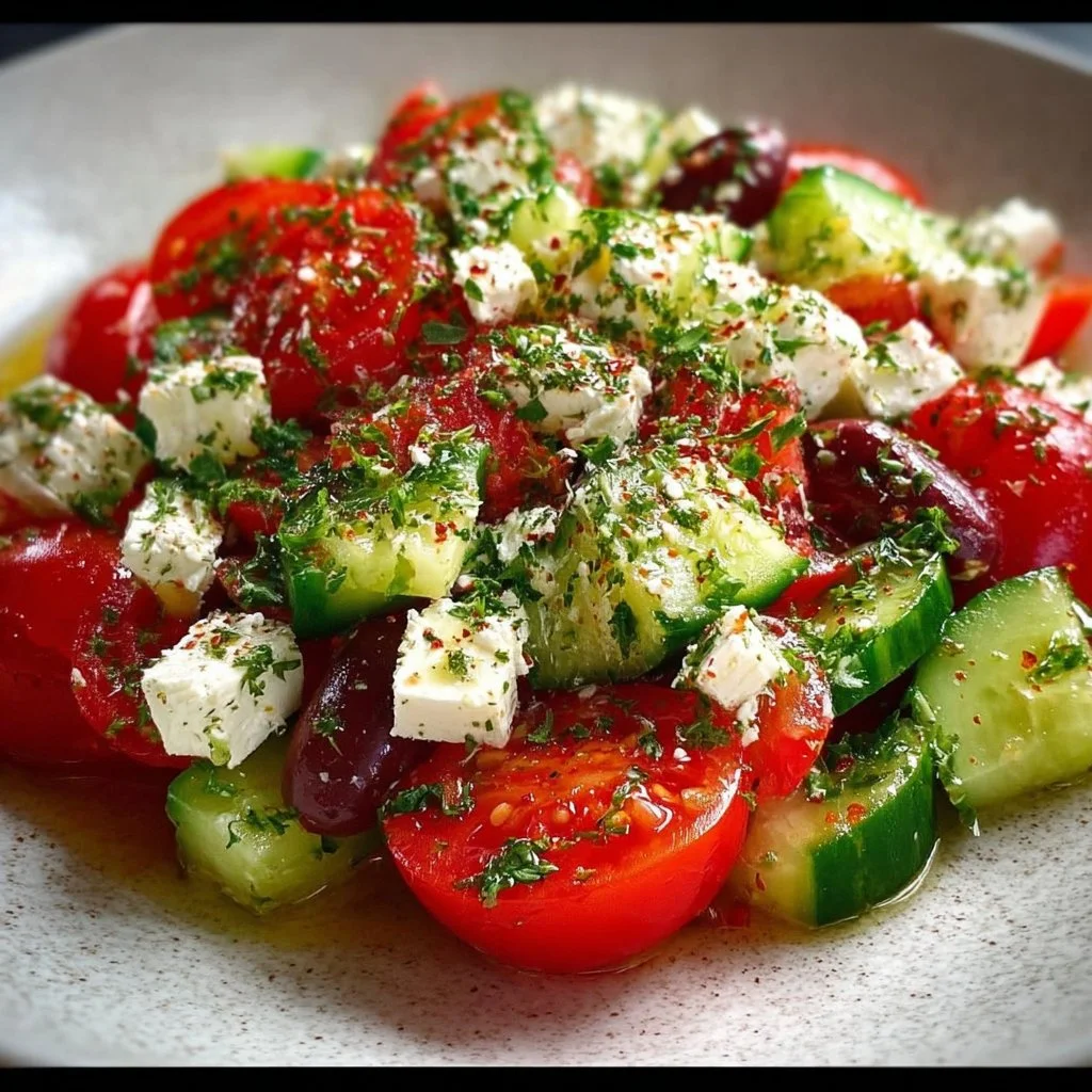Mediterraner Feta Salat mit Gurke und Tomate für frische Genussmomente
