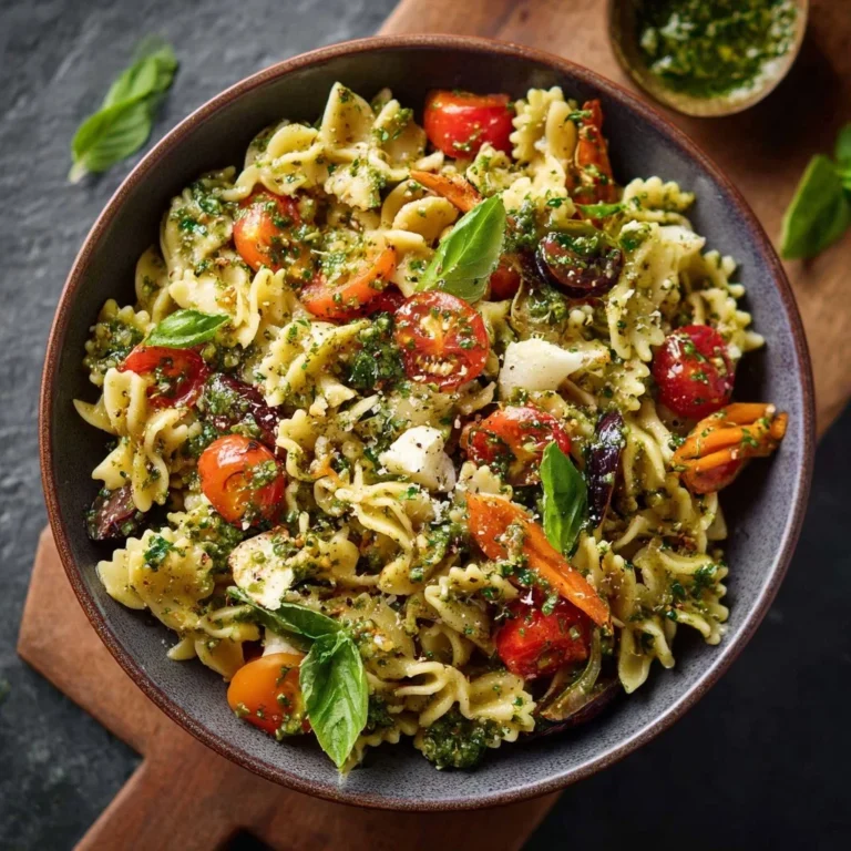 Mediterraner Nudelsalat mit Pesto für Sommerfeiern