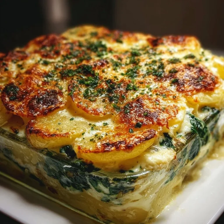 Leckerer Spinat-Kartoffel-Knoblauch-Auflauf frisch aus dem Ofen
