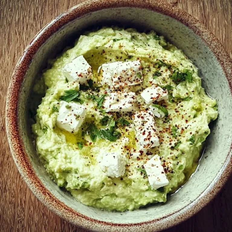 Cremiger Feta-Avocado-Dip in einer Schüssel mit frischen Kräutern