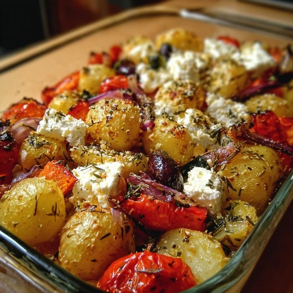 Leckeres Feta Kartoffeln Ofengemüse frisch aus dem Ofen