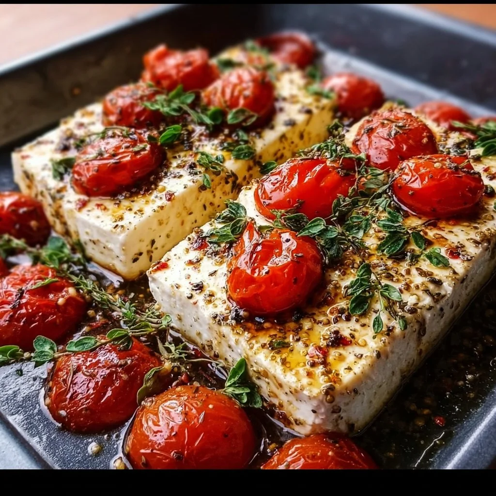 Gegrillter Feta mit Tomaten und Kräutern auf einem Grill