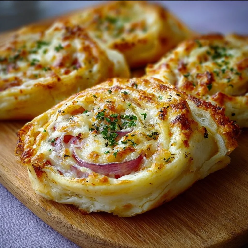 Leckere Flammkuchen Snackrolle frisch zubereitet