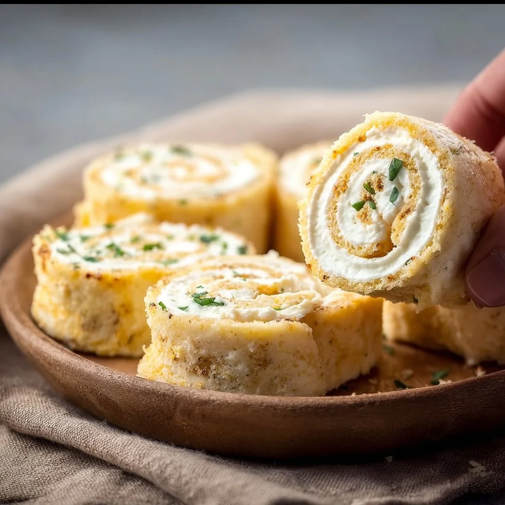 Leckere Frischkäse Roll-Ups auf einem Teller serviert