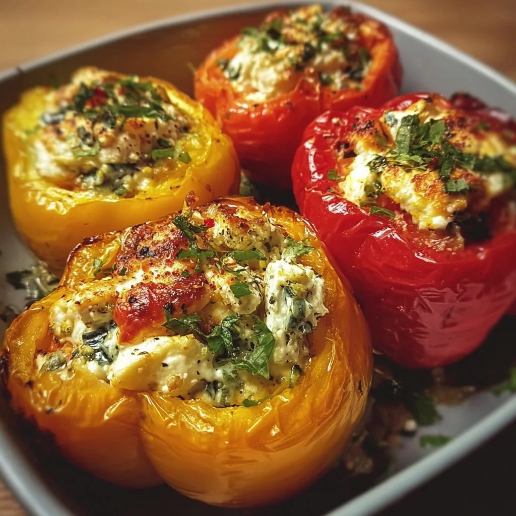 Gefüllte Feta-Paprika auf einem Teller serviert