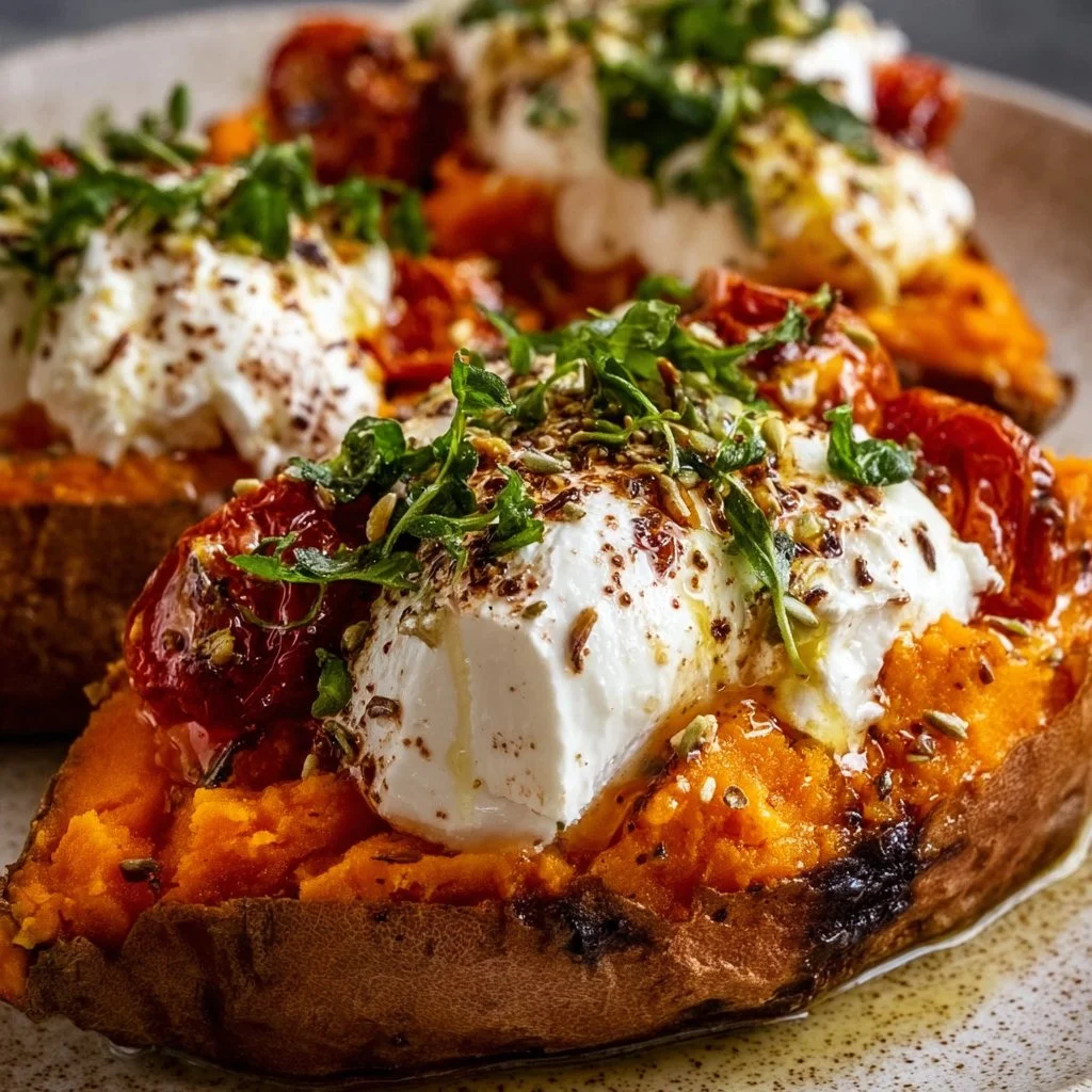 Gefüllte Süßkartoffeln mit Burrata